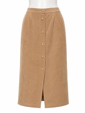Size M Vintage Women’s Tan Corduroy Button Front Midi Skirt
